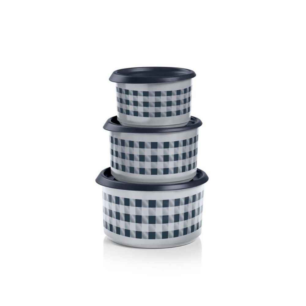 New Tupperware Buffalo Plaid stacking canisters black white gray